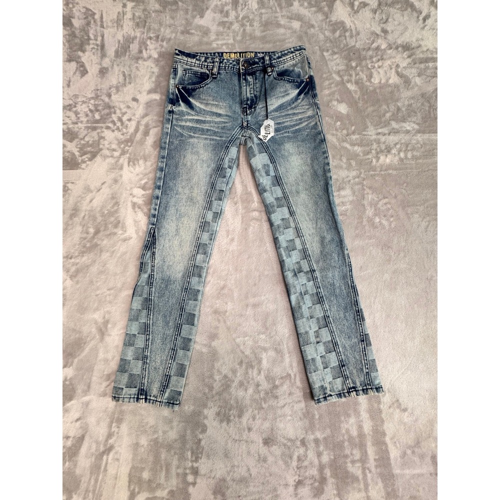 Demolition Jeans‎ Size 16 Blue Checkered Panel Denim Distressed